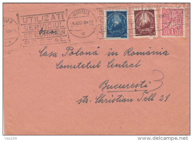 COMUNIST COAT OF ARMS, REVENUE STAMP, POST SERVICE ADVERTISING,rare METER MARK, 1948, ROMANIA - Maschinenstempel (EMA)