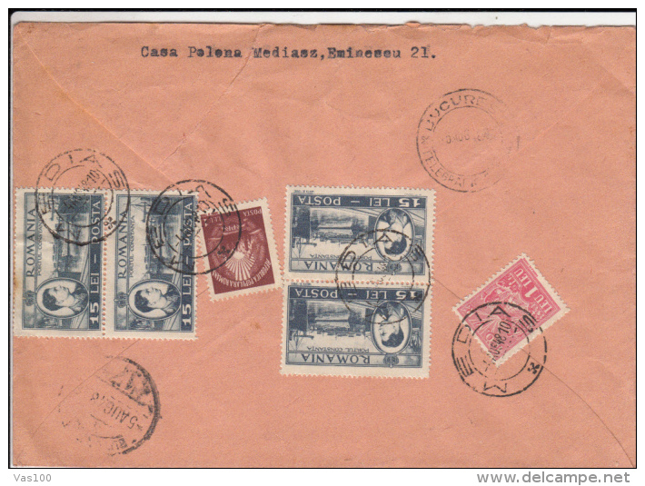 KING MICHAEL, CONSTANTA HARBOUR, SHIPS, REVENUE STAMP, STAMPS ON REGISTERED COVER, 1948, ROMANIA - Lettres & Documents