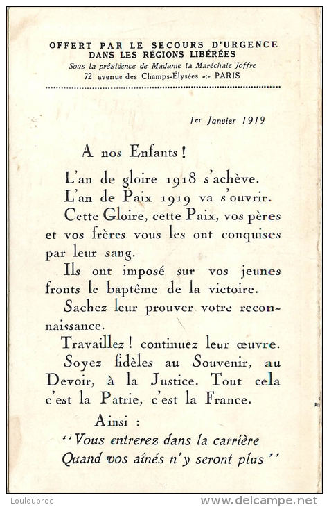 RARE CALENDRIER PATRIOTIQUE 1919 OFFERT PAR LE SECOURS D'URGENCE DANS LES REGIONS LIBEREE  VOIR DESCRIPTION 4 SCANS - Petit Format : 1901-20