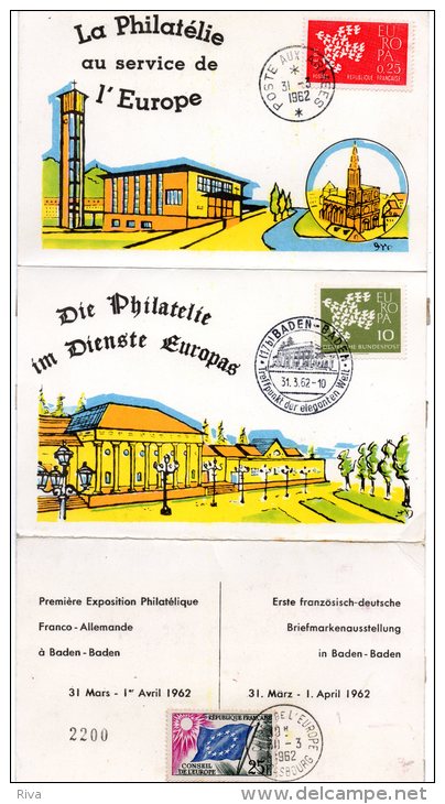 La Philatélie Au Service De L'Europe  ( Première Exposition Phil / Franco - Allemande à Baden - Baden .le 31 Mars 1962. - Cartas & Documentos