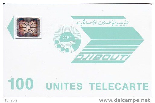 Djibouti, DJI-12, 100 Units, Light Blue Logo, Frame Around Chip SC4, Control 24618 - Dschibuti