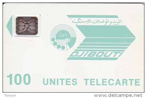 Djibouti, DJI-13, 100 Units, Light Blue Logo, Frame Around Chip SC5, Control 23969 - Djibouti