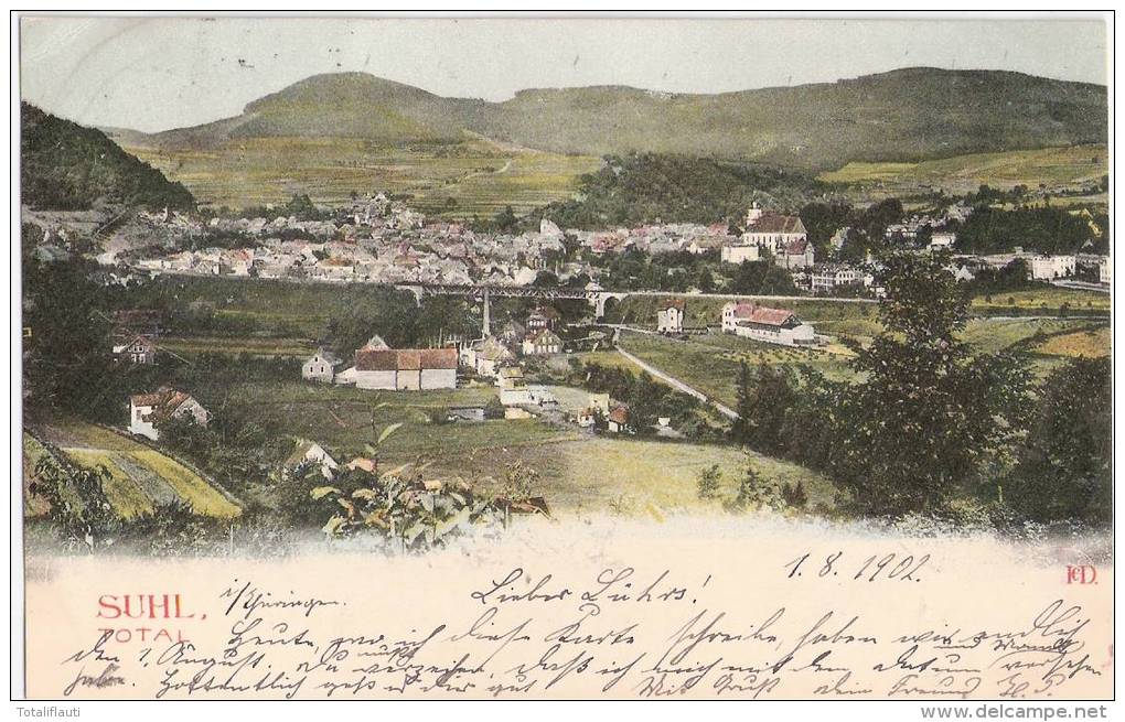 SUHL In Thüringen Total Ansicht Color 1.8.1902 Gelaufen Fast TOP-Erhaltung - Suhl