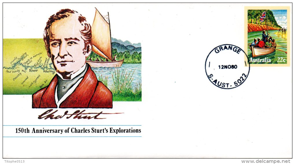 AUSTRALIE. Entier Postal Avec Oblitération 1er Jour De 1980. Embarcation De Charles Sturt. - Explorers