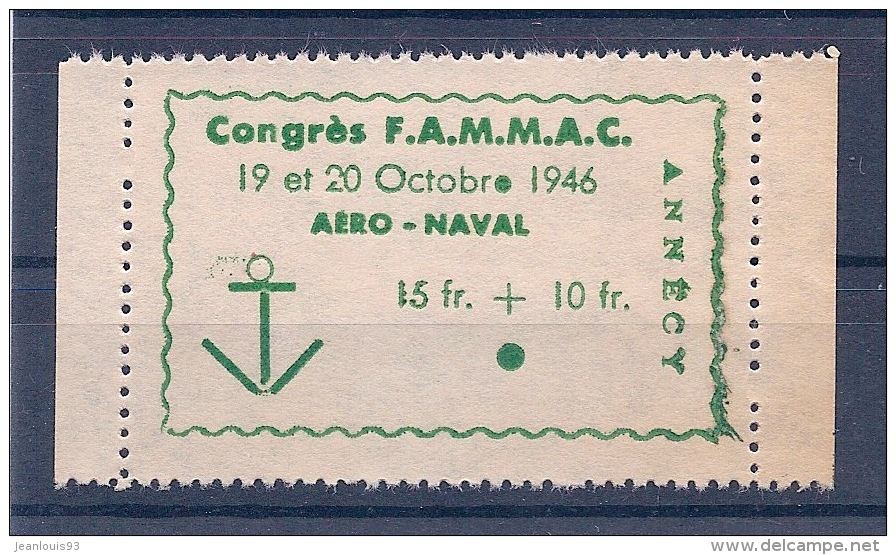 FRANCE - VIGNETTE CONGRES FAMMAC AERO NAVAL ANNECY 1946 BORD DE FEUILLE - Aviación