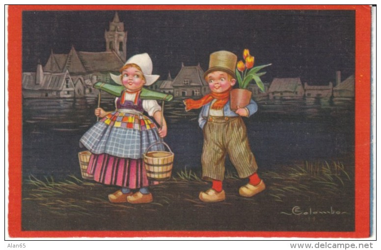 Colombo Artist Signed Dutch Children, Ultra Series #2250 C1920s/30s Vintage Postcard - Colombo, E.