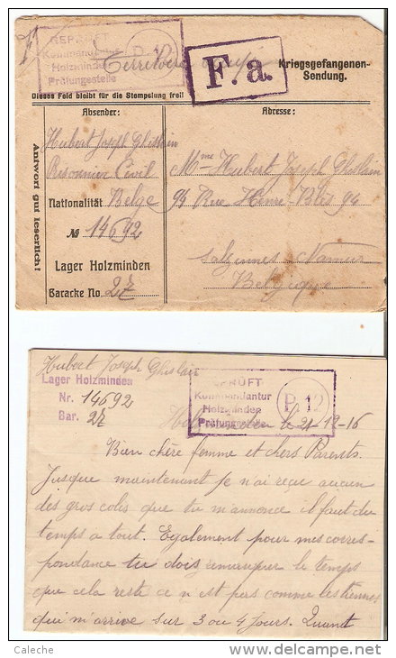 Lettre De Prisonnier De Holzmiden Avec Contenu Censuré Pour Salzinnes (Namur) - Kriegsgefangenschaft