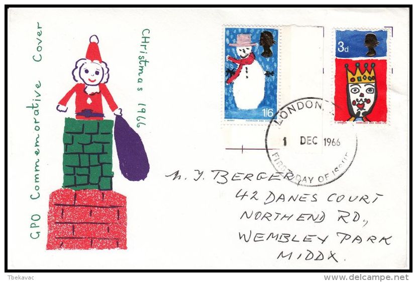 Great Britain 1966, FDC Cover "Christmas" W./ Postmark London And With Phosphor Stripe Print - 1952-1971 Pre-Decimal Issues