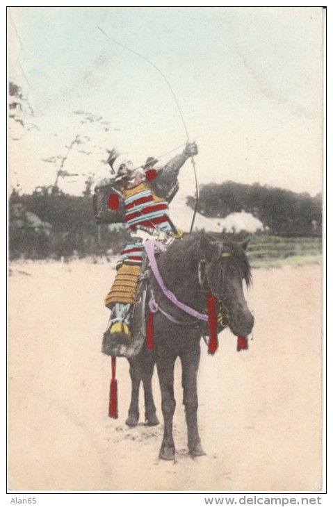 Japanese Soldier With Bow &amp; Arrow On Horseback, Archery, Fashion, C1910s Vintage Postcard - Tiro Al Arco