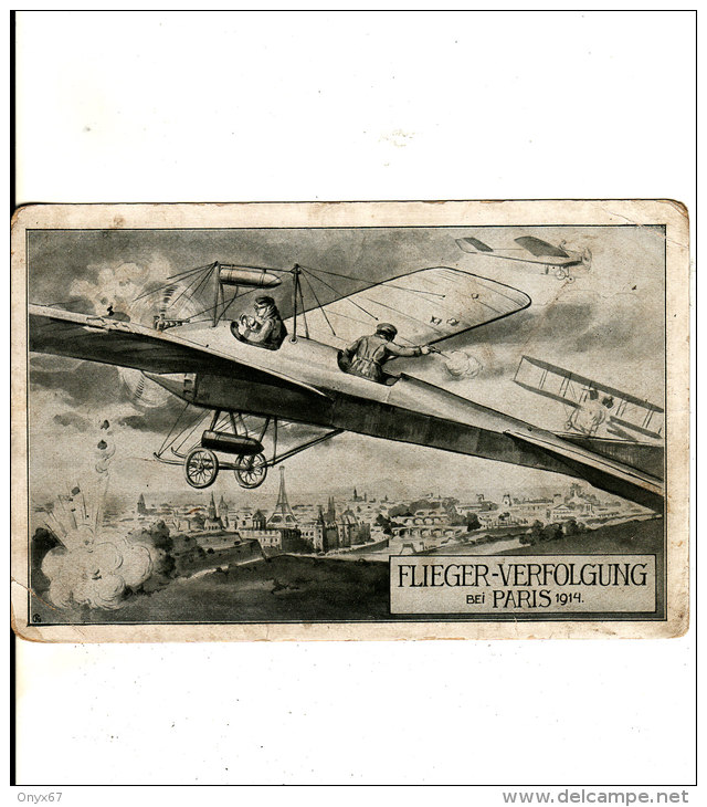 FLIEGER-VERFOLGUNG Bei PARIS - 1914 - DESSIN-DESSINEE- Vol Au Dessus De Paris En AVION-AVIATION-Editeur Berlin 2 SCANS - - 1914-1918: 1st War