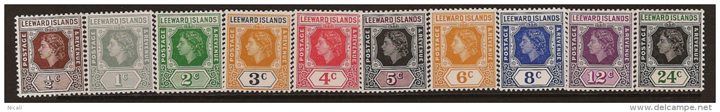 LEEWARD IS 1954 1/2 - 24c QE2 SG 126-35 UNHM NQ221 - Leeward  Islands