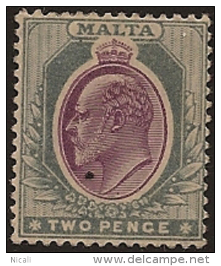 MALTA 1904 2d Purple & Grey KEVII SG 50 HM VD214 - Malte (...-1964)