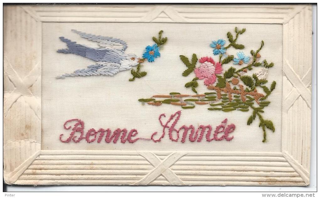 CARTE BRODEE - Oiseau Et Fleurs - Embroidered