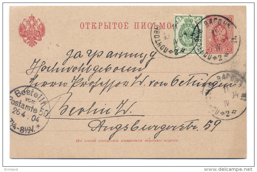 Russland GS Bahnpost 1904 - Nach Berlin An Prof. W. Von Oettingen - Lettres & Documents