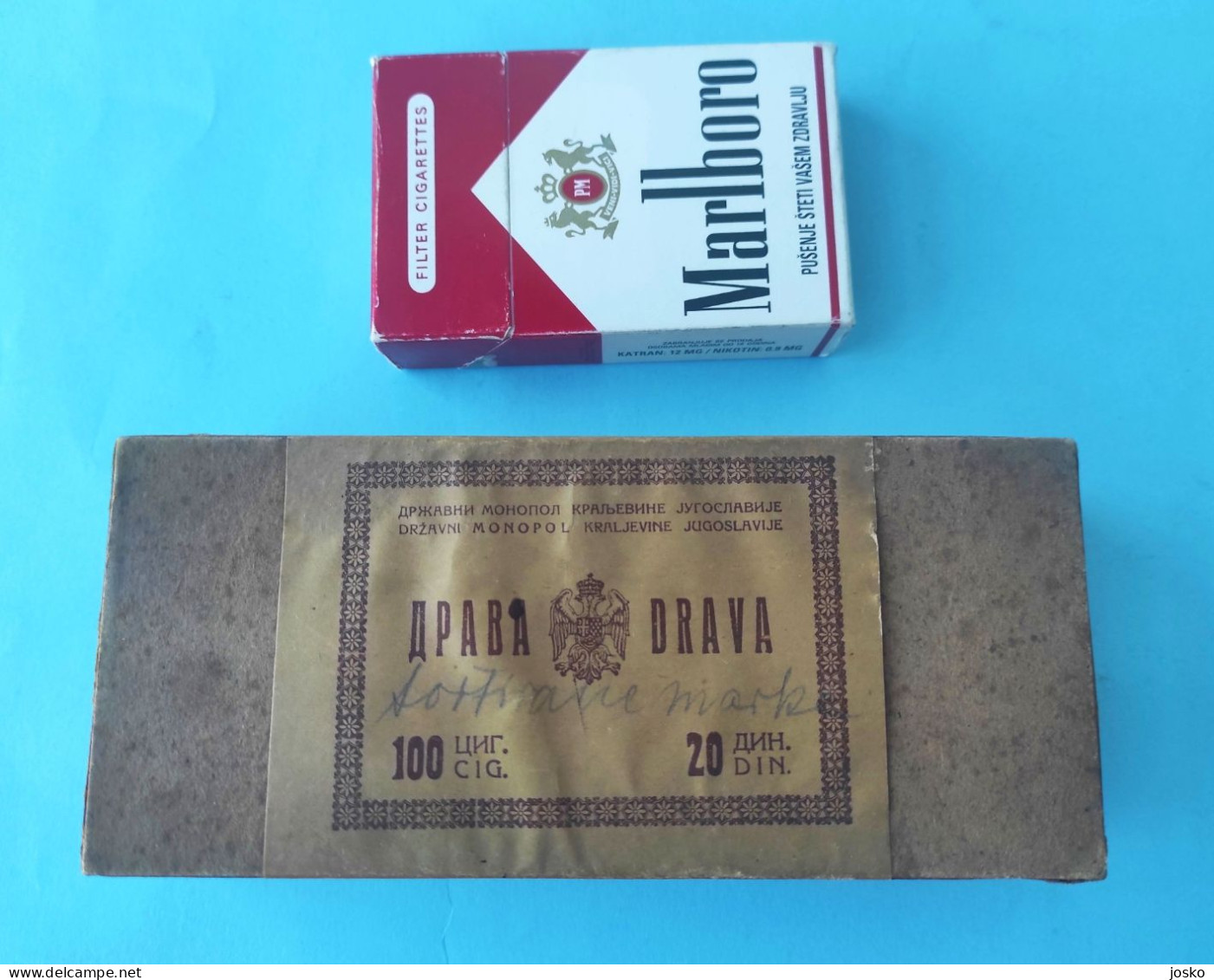 YUGOSLAVIA KINGDOM Antique Cardboard Box For 100. Cigarettes Drava * Cigarette Tobacco Zigaretten Jugoslavia Jugoslawien - Empty Tobacco Boxes