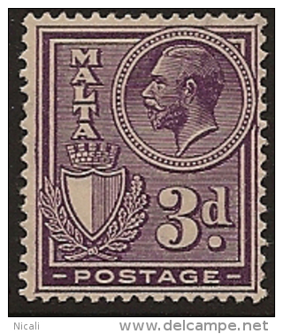 MALTA 1926 3d Violet KGV SG 162a HM VD423 - Malte (...-1964)