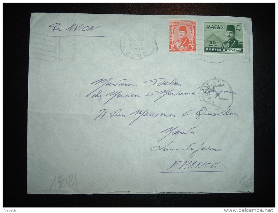 LETTRE PAR AVION POUR LA FRANCE TP 30M + 2M OBL.MEC. 31 JAN 1951 CAIRO + CACHET SPECIAL - Brieven En Documenten