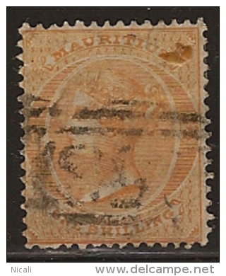 MAURITIUS 1863 1/- Yellow QV SG 68 U OH44 - Mauritius (...-1967)