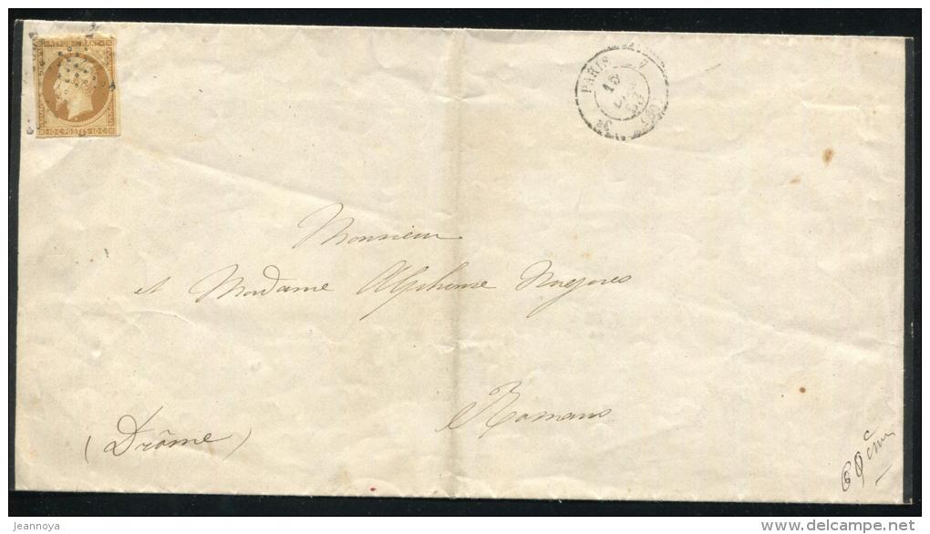 FRANCE - N° 9 / LETTRE FAIRE-PART DE DECES OBL. ETOILE MUETTE DE PARIS LE 15/12/1853, POUR ROMANS - TB - 1852 Louis-Napoléon