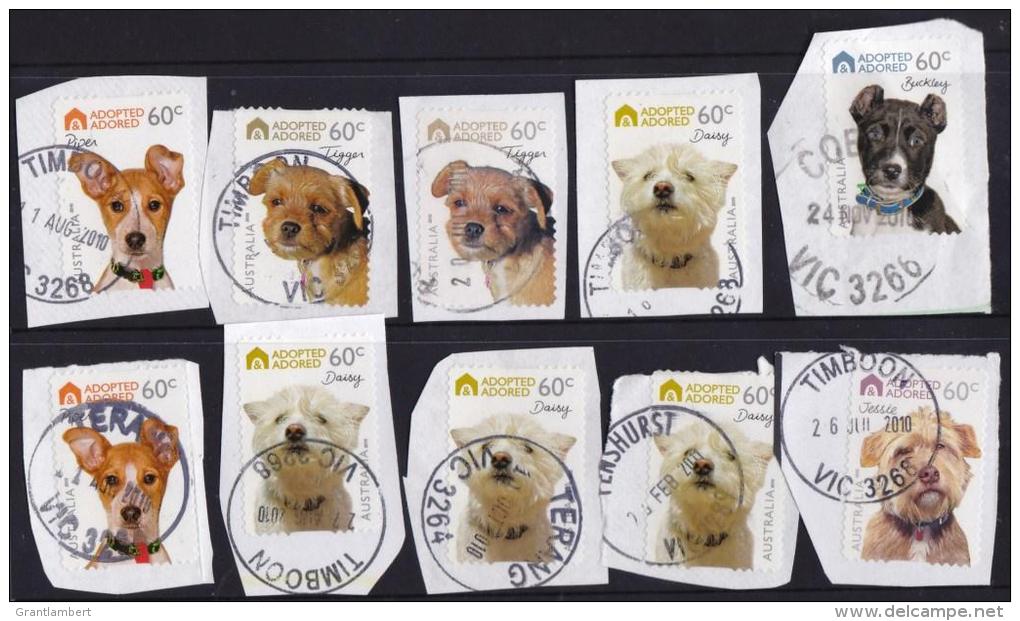 Australia 2010 Adopted &amp; Adored - Dogs 10 Self-adhesives Victorian Postmarks - Marcophilie