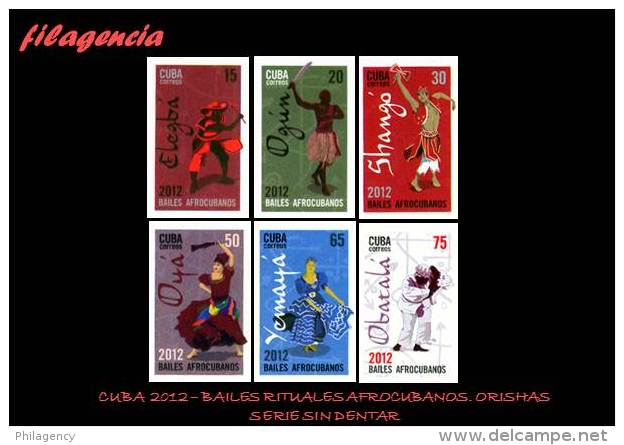 PIEZAS. CUBA MINT. 2012-11 BAILES RITUALES AFROCUBANOS. ORISHAS. SERIE SIN DENTAR - Imperforates, Proofs & Errors