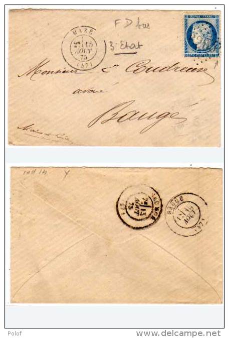 Lettre Avec Cachet GC 6205 MAZE (Maine Et Loire)  (Indice 14)Timbre Yvert 60 (60709) - 1871-1875 Ceres