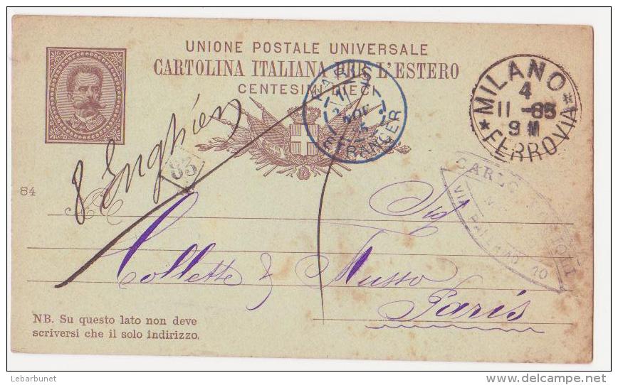 Entier Carte Postale Ancien 1885  "Italie" - Storia Postale