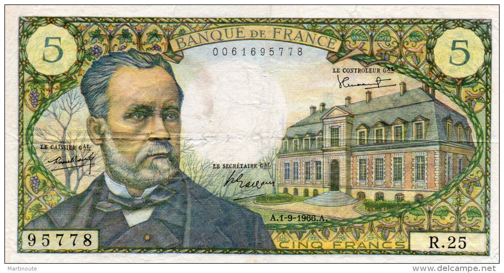 - BILLET De 5 Fr Pasteur - A 1-9-1966 A - 453 - 5 F 1966-1970 ''Pasteur''