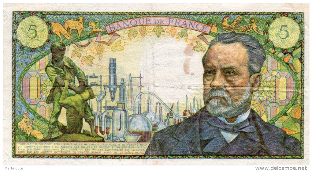 - BILLET De 5 Fr Pasteur - A 1-9-1966 A - 453 - 5 F 1966-1970 ''Pasteur''