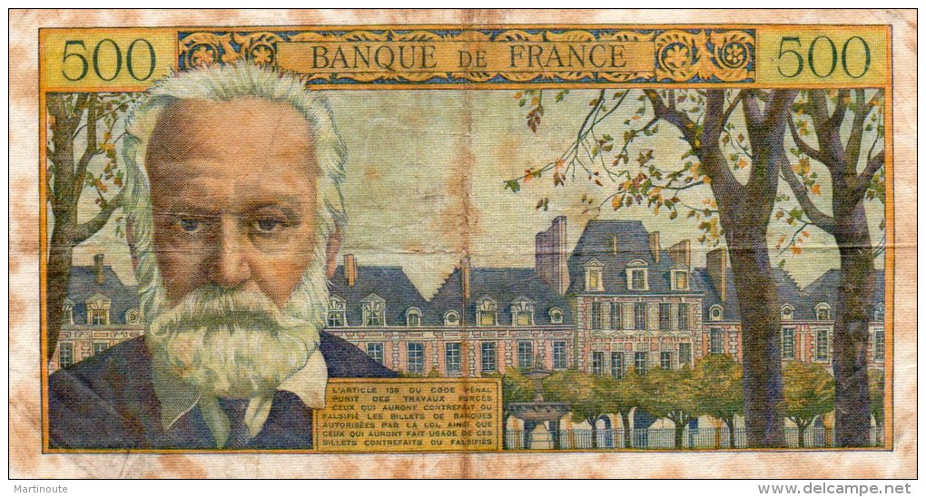 - BILLET De 500 F. Victor Hugo  - B.10- 7 - 1958.B. -  461 - 500 F 1954-1958 ''Victor Hugo''