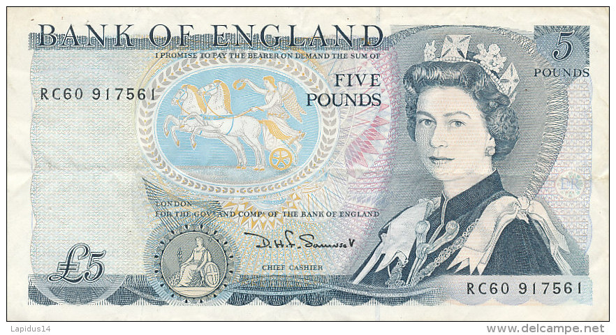 BILLETS  - GRANDE GRETAGNE- BANK OF ENGLAND  FIVE POUNDS - 5 Pond