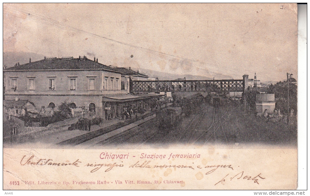 CHIAVARI GENOVA STAZIONE FERROVIARIA ANIMATA VIAGGIATA 1908 X BASTIA ORIGINALE D´EPOCA 100% - Genova (Genoa)