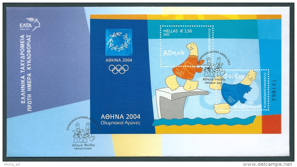 Greece / Grece / Griechenland / Grecia 2003 Olympic Games Athens 2004 Mascots M/S 1 FDC - FDC