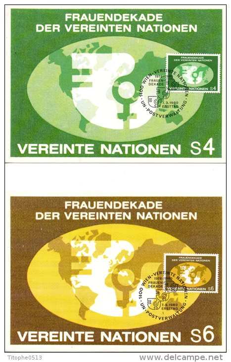 ONU VIENNE. N°9-10 Sur 2 Cartes Maximum (Maximum Cards) De 1980. Décennie Pour La Femme. - Cartes-maximum