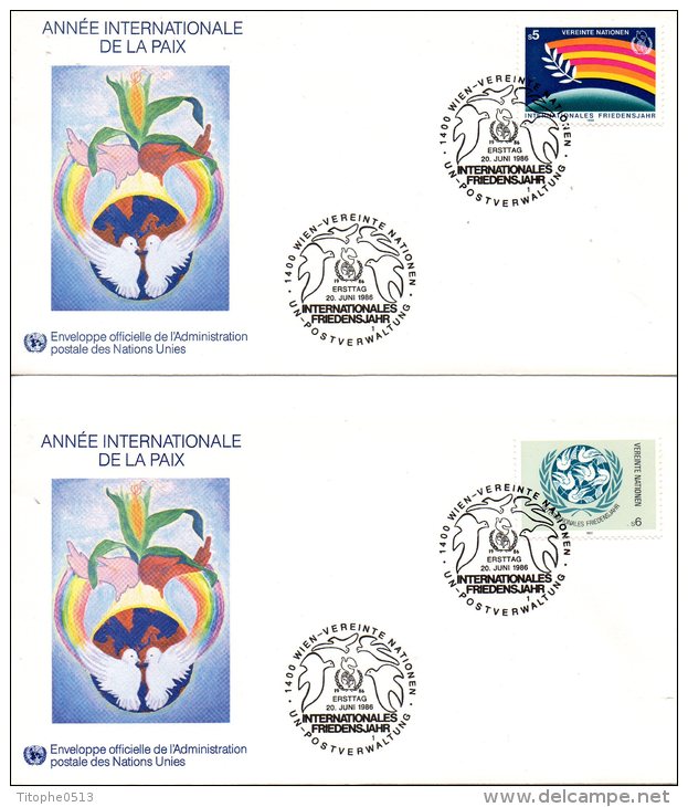 ONU VIENNE. N°62-3 Sur 2 Enveloppes 1er Jour(FDC´s) De 1986. Paix. - FDC