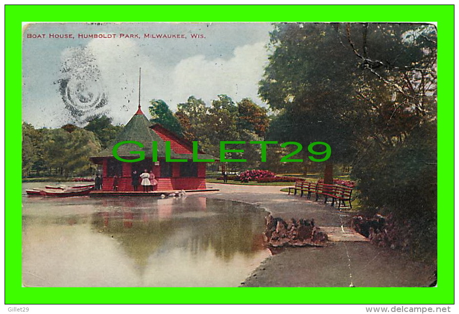 MILWAUKEE, WI - BOAT HOUSE, HUMBOLDT PARK - ANIMATED - TRAVEL IN 1908 - M. L. ANNENBERG PUB. - - Milwaukee