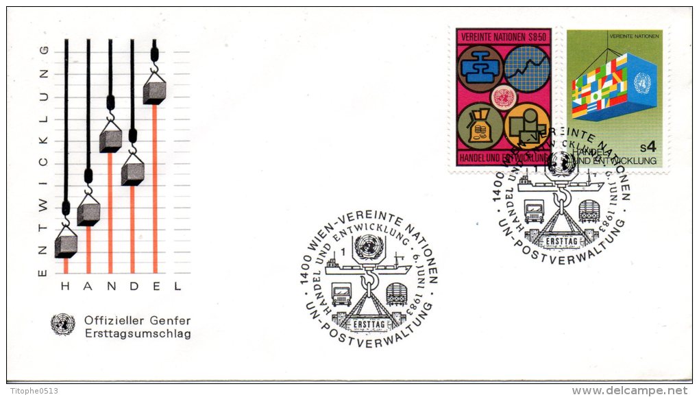 ONU VIENNE. N°34-5 Sur Enveloppe 1er Jour (FDC) De 1983. Commerce Et Développement. - FDC