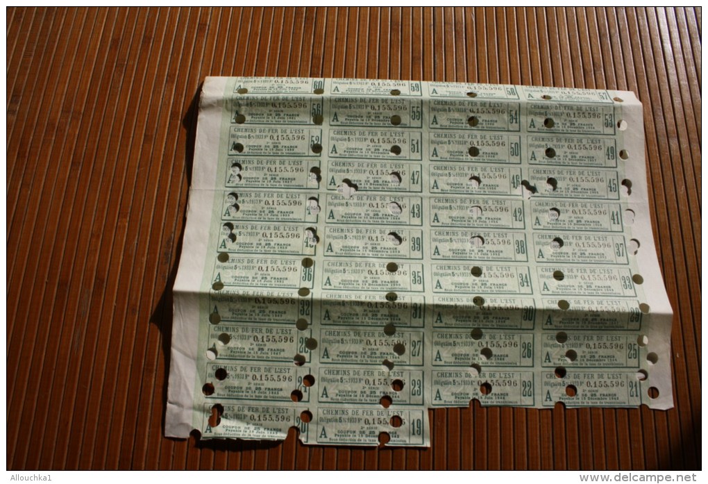 SNCF Compagnie Des Chemins De Fer De L'Est En. 5 % En 1933 Titre Action Perforées Perforations - Railway & Tramway