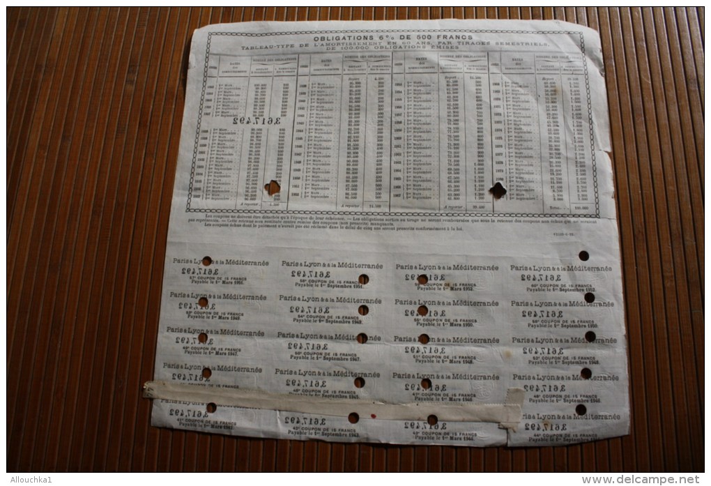 1921 SNCF Gd Réseau Chemin De Fer Intérêt Général Paris à Lyon &amp; Méditerranée Obligation Emprunt 6 % 500F Action Per - Chemin De Fer & Tramway