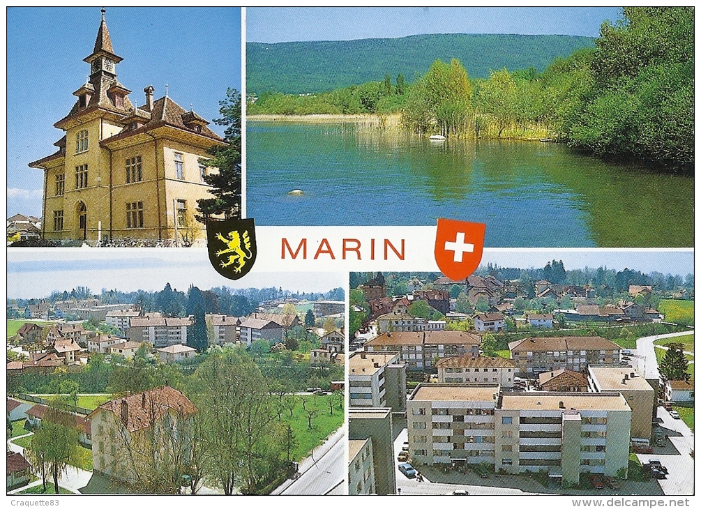 SUISSE    MARIN ESPAGNIER-VUES GENERALES , L'ECOLE -BORD DU LAC DE NEUFCHATEL   CPSM - Marin