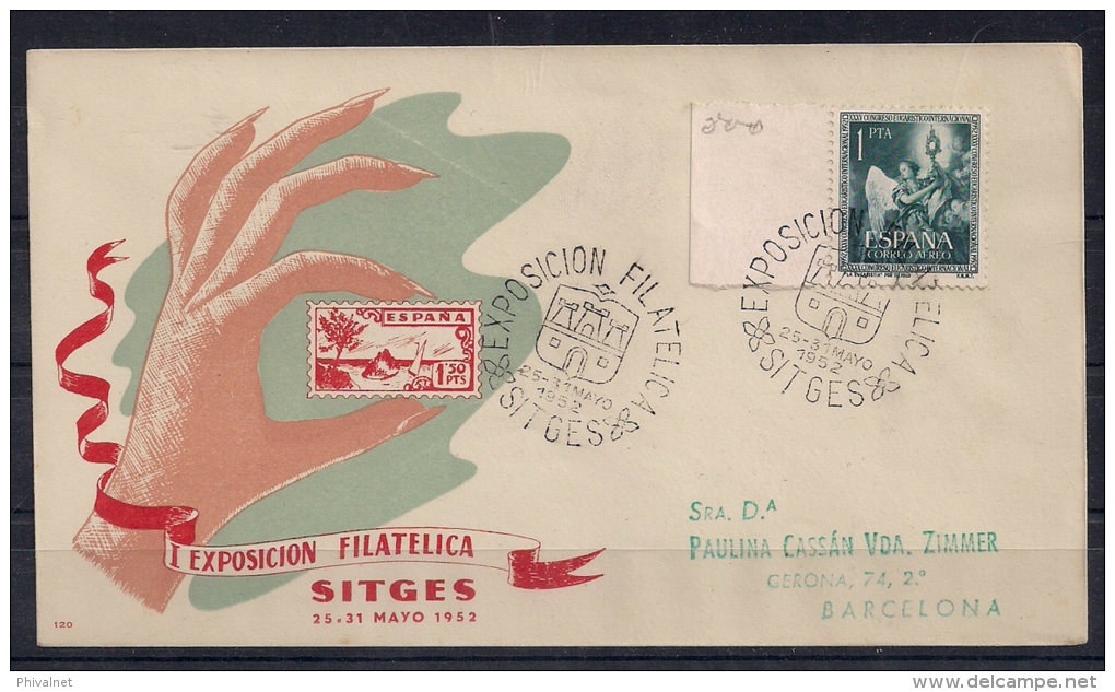 1952, SOBRE CONMEMORATIVO, I EXPOSICIÓN FILATÉLICA DE SITGES - Cartas & Documentos