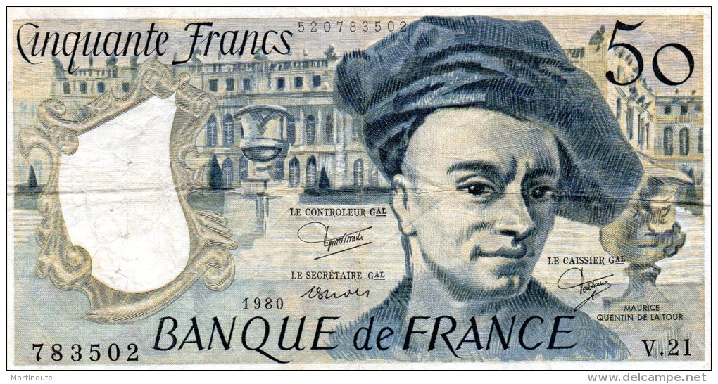 - BILLET De 50 F. QUENTIN DE LA TOUR - 1980 -  477 - 50 F 1976-1992 ''Quentin De La Tour''