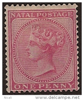 NATAL 1874 1d Dull Rose QV HM SG 66 PZ124 - Natal (1857-1909)