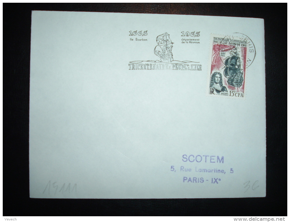 LETTRE TP ILE BOURBON 15F CFA OBL.MEC. 24-11-1965 SAINT-DENIS - Lettres & Documents