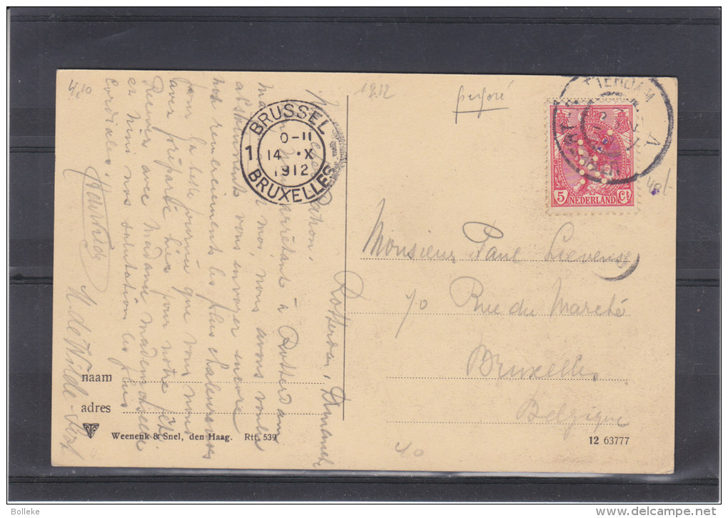 Perforés - Pays Bas - Carte Postale De 1912 - Lettres & Documents