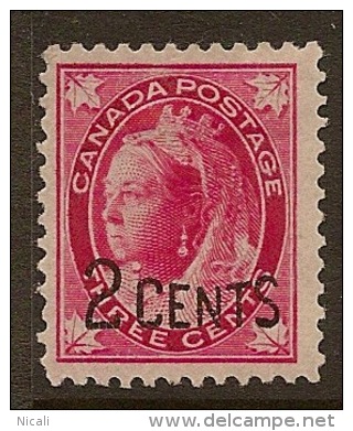 CANADA 1899 QV 2c On 3c Carmine SG 171 HM XYG6 - Unused Stamps