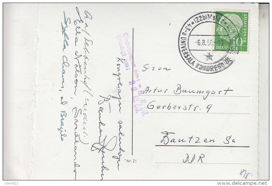 ESPERANTO - Sonderstempel - Esperanto Kongress Mainz 1958, In Die DDR Gelaufen , Knick - Esperanto