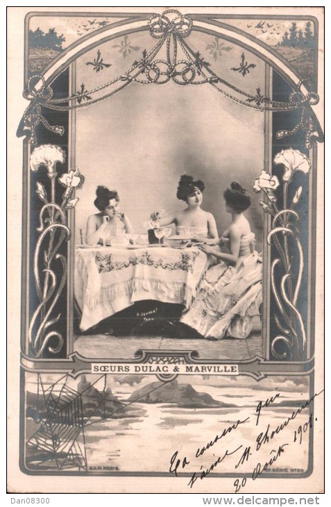 ARTISTE SOEURS DULAC ET MARVILLE PHOTO GENNERT CARTE PRECURSEUR CIRCULEE 1901 - Artistas