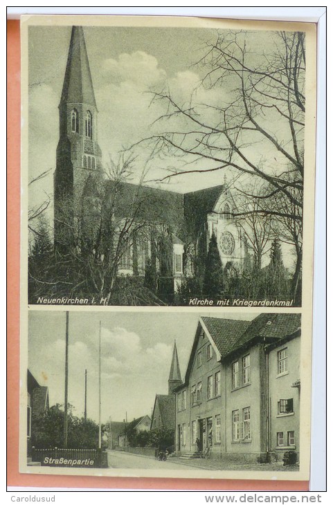 Cpa Double Photo Neuenkirchen Melle Kirche Kriegerdenkmal Strassenpartie Cafe Voyagé 1924 Timbre Cachet Plein Bramsche - Melle