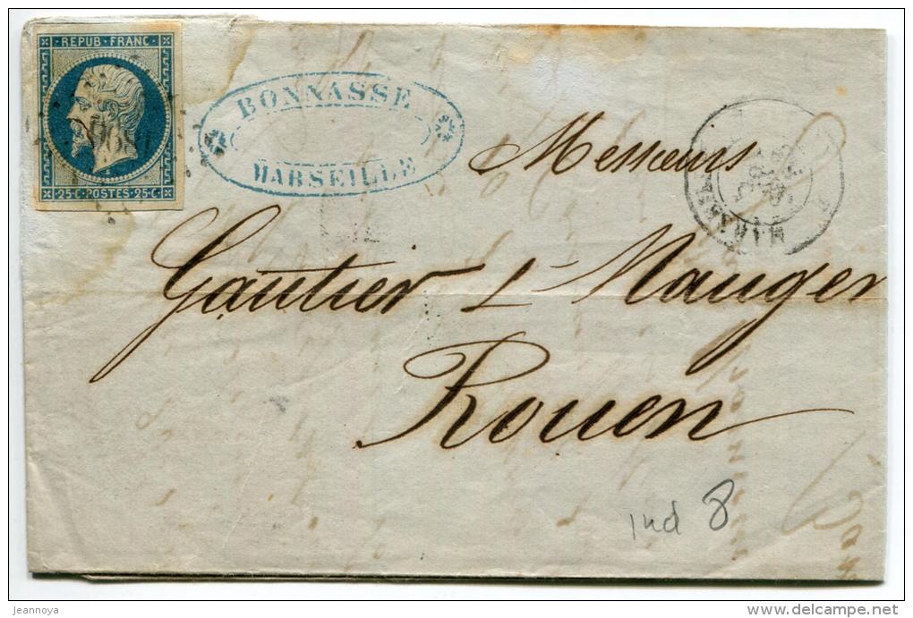 FRANCE - N° 10, OBL. PC MARSEILLE LE 5/9/1853, POUR ROUEN - TB - 1852 Louis-Napoleon